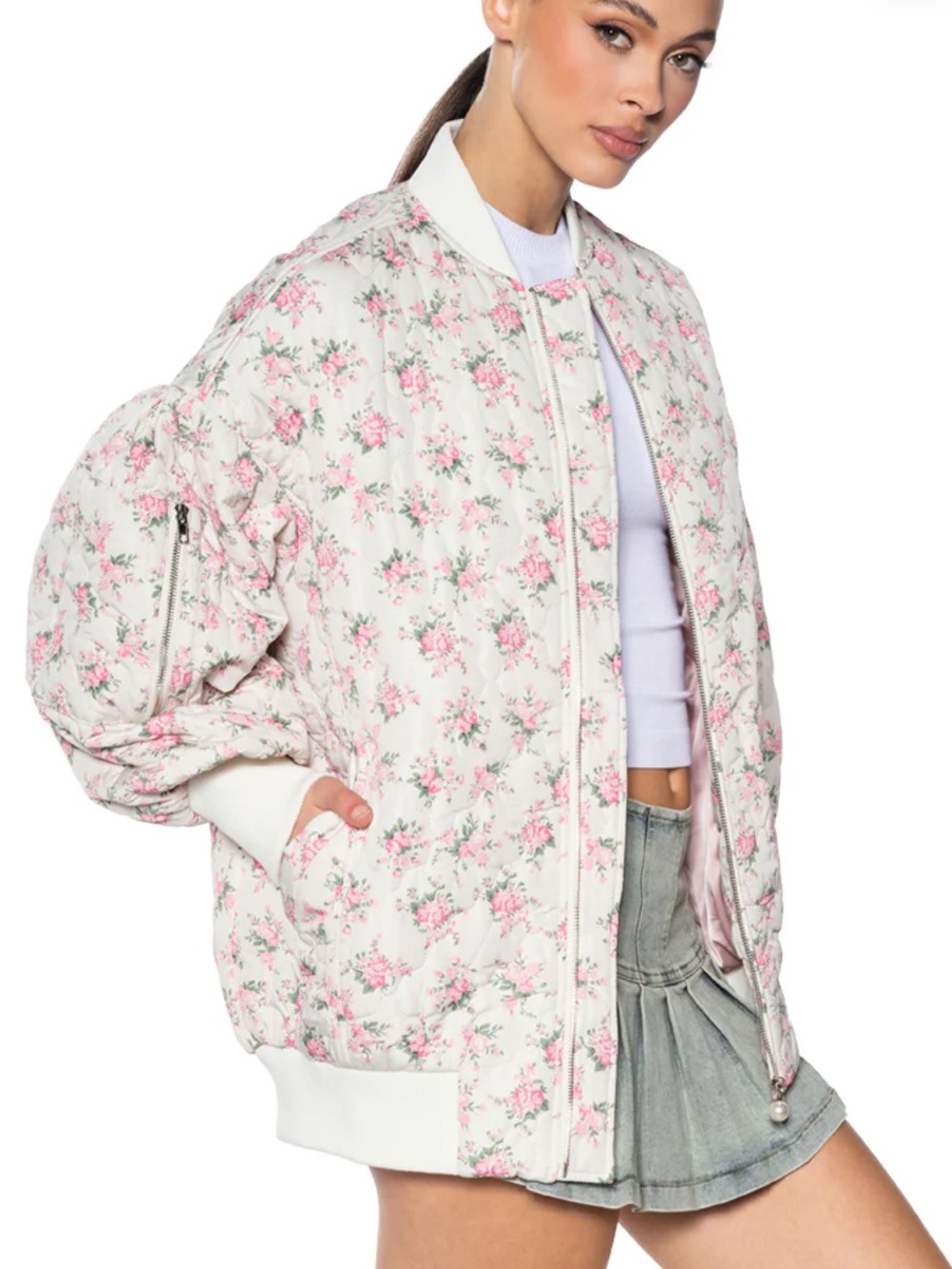 AKIRA Palace Drive Floral Oversized Bomber Jacket NWT Small